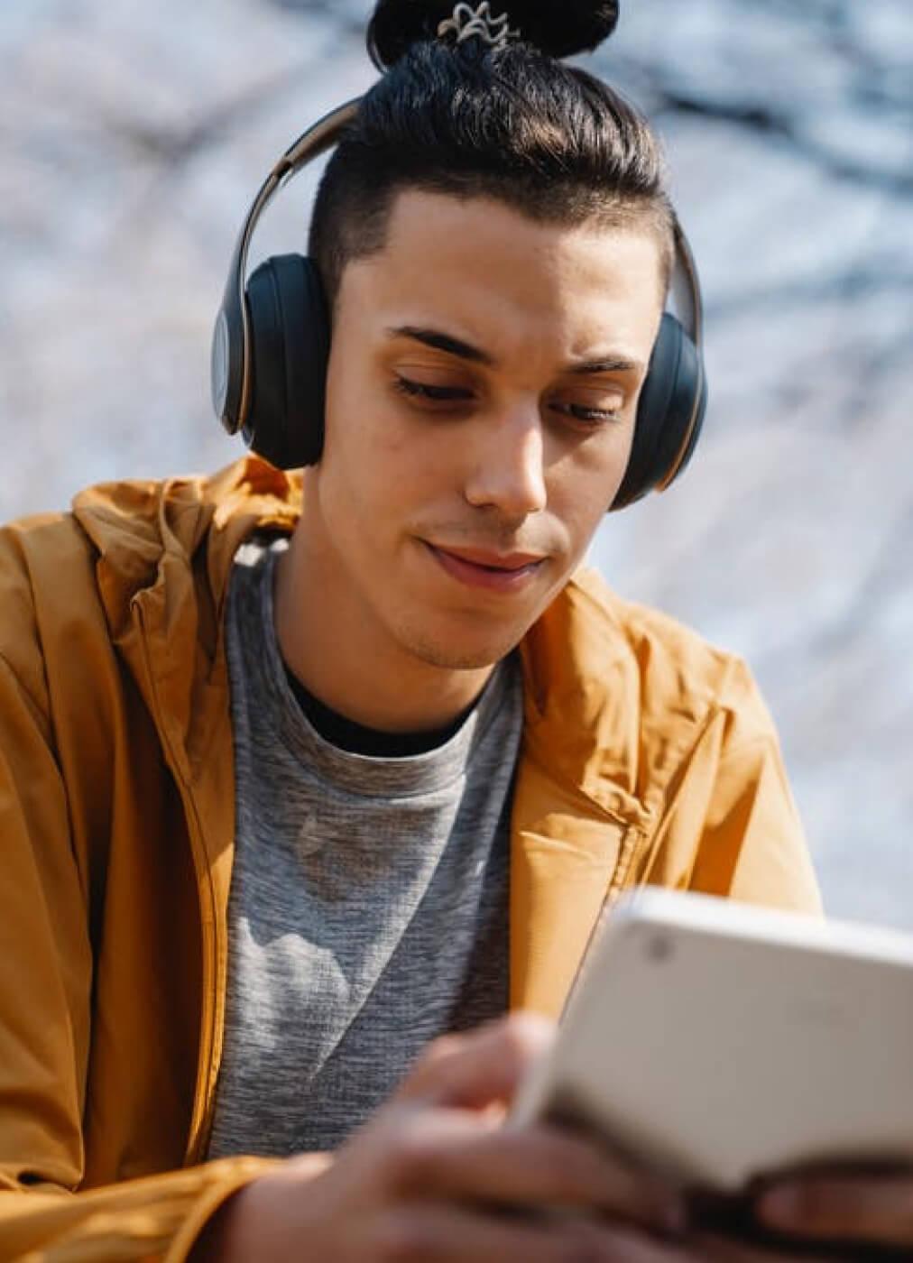 Man with headphones on his head